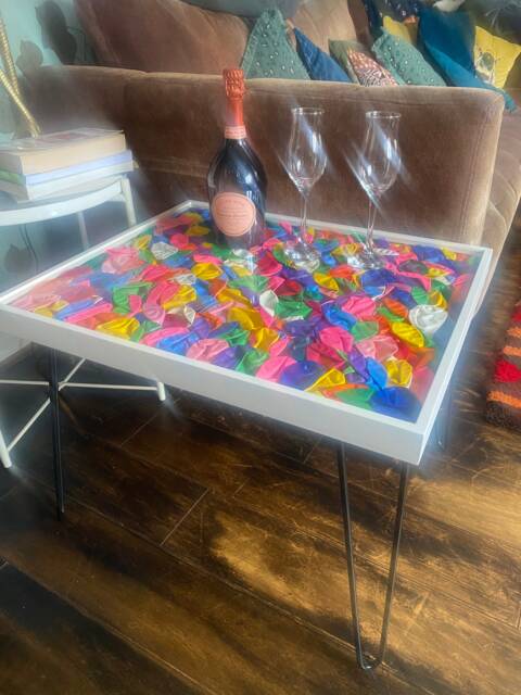 Handmade Balloon Coffee Table Playful Resin Top, Iron Legs - image 1