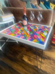 Handmade Balloon Coffee Table Playful Resin Top, Iron Legs