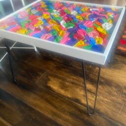 Handmade Balloon Coffee Table Playful Resin Top, Iron Legs - thumbnail 3