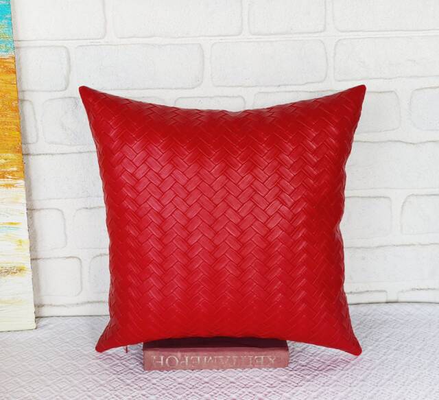 Red Wicker Mesh Faux Leather Pillow Cover - Scandinavian Modern Decor - image 1