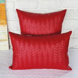 Red Wicker Mesh Faux Leather Pillow Cover - Scandinavian Modern Decor - thumbnail 3