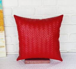Red Wicker Mesh Faux Leather Pillow Cover - Scandinavian Modern Decor