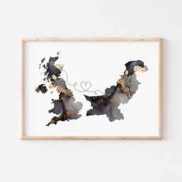 Britain & Pakistan Map Black & Gold Travel Wall Art Print - United Kingdom UK - thumbnail 3