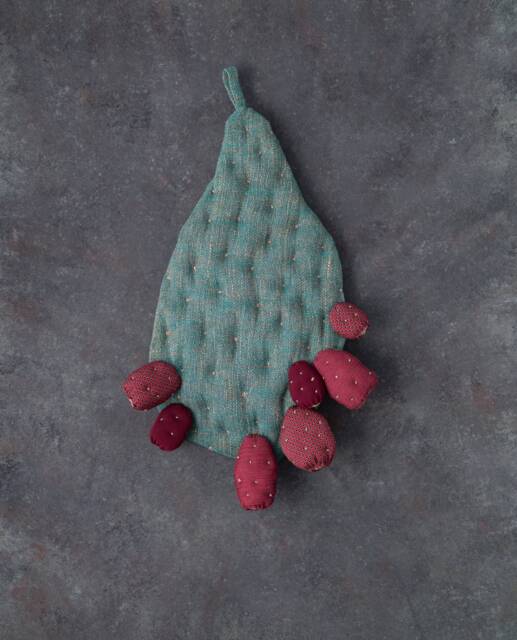 Fabric Cactus With Fruits Textile Wall Art, Botanical Sculpture, Boho Desert Home Decor - image 1