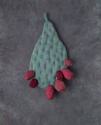 Fabric Cactus With Fruits Textile Wall Art, Botanical Sculpture, Boho Desert Home Decor - thumbnail 1