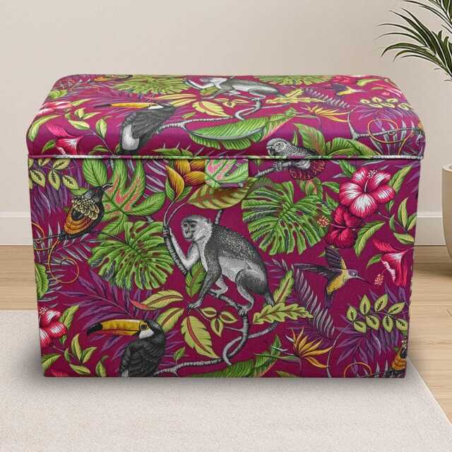 Rainforest Cranberry Storage Ottoman - Tropical Jungle Chest Handmade in Britain - image 1