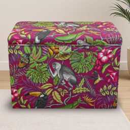 Rainforest Cranberry Storage Ottoman - Tropical Jungle Chest Handmade in Britain - thumbnail 1