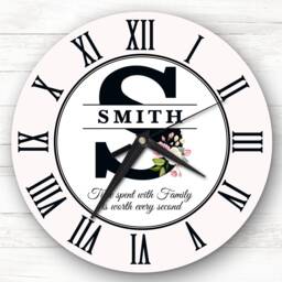 Floral Family Initial Pink Personalised Gift Clock - thumbnail 1