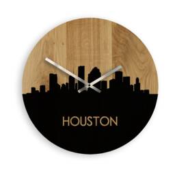 Wall Clock - Large Silent Wood Clock With City Houston, Personalized Clock, Goft -Oak 19 - thumbnail 3