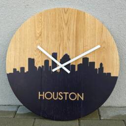 Wall Clock - Large Silent Wood Clock With City Houston, Personalized Clock, Goft -Oak 19 - thumbnail 2