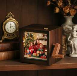 Personalized Holiday Family Photo Flipbook Frame, Custom Lighted Picture Box, Christmas Memory Gift, Cozy Festive Home Decor - thumbnail 1