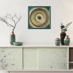 Peacock Feather String Art - Green Gold Framed Zen Wall Decor - thumbnail 2