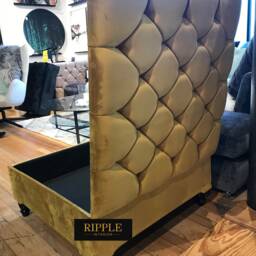 Handmade Velvet Ottoman Footstool, Gold Upholstered Storage Coffee Table - thumbnail 3