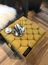 Handmade Velvet Ottoman Footstool, Gold Upholstered Storage Coffee Table - thumbnail 1