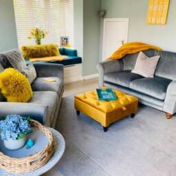 Handmade Velvet Ottoman Footstool, Gold Upholstered Storage Coffee Table - thumbnail 2