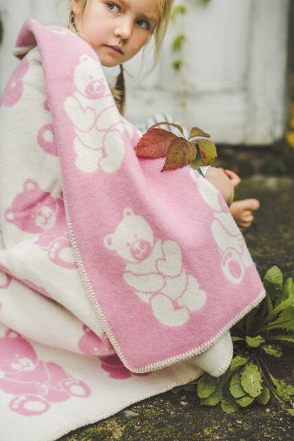 Teddy Bear Wool Blanket New Zealand Throw, Pink Plaid, Reversible - image 1