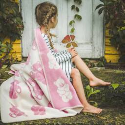 Teddy Bear Wool Blanket New Zealand Throw, Pink Plaid, Reversible - thumbnail 3