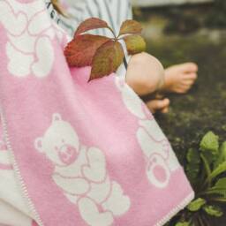 Teddy Bear Wool Blanket New Zealand Throw, Pink Plaid, Reversible - thumbnail 2