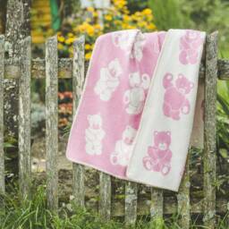 Teddy Bear Wool Blanket New Zealand Throw, Pink Plaid, Reversible - thumbnail 4