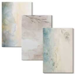 Canvas Art Set Of 3 - Delicate Cardboards Watercolor Paints, Creamy Photo Print, Natural Textures Wall Decor - thumbnail 2