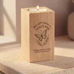 Personalised Butterfly Memorial Candle Gift - Engraved Wooden Tealight Holder