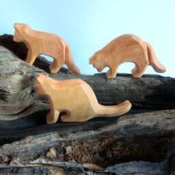 Hand Carved Wooden Cat Toy Natural Beeswax Finish - thumbnail 2