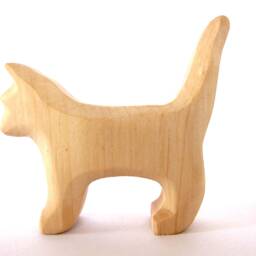 Hand Carved Wooden Cat Toy Natural Beeswax Finish - thumbnail 3