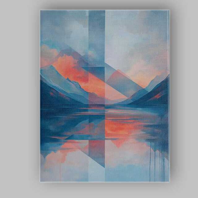 Contemporary Geometric Mountain Lake Reflection Abstract Landscape Canvas Wall Art Print Decor Picture Ready To Hang - image 1