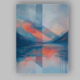 Contemporary Geometric Mountain Lake Reflection Abstract Landscape Canvas Wall Art Print Decor Picture Ready To Hang - thumbnail 1