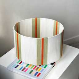 Handmade Striped Drum Lampshade Green, Orange & White Yarn Wrapped - thumbnail 3