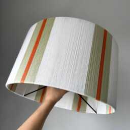 Handmade Striped Drum Lampshade Green, Orange & White Yarn Wrapped