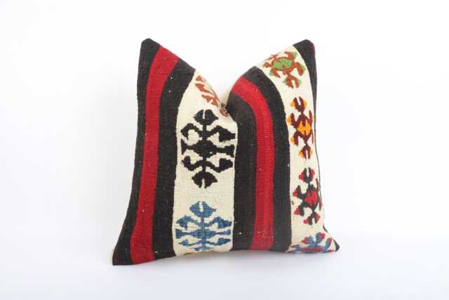 Vintage Handwoven Turkish Kilim Pillow Cover Boho Chic Cushion - 16x16 - image 1