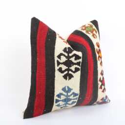 Vintage Handwoven Turkish Kilim Pillow Cover Boho Chic Cushion - 16x16 - thumbnail 3
