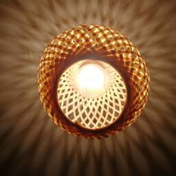 Bamboo Shade Flush Mount Lighting Fixture With Oak Wood Base - thumbnail 3