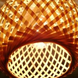 Bamboo Shade Flush Mount Lighting Fixture With Oak Wood Base - thumbnail 2