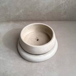 Bonsai Planter With Saucer - Minimalist Plant Pot, Japandi Pot Thick Base, Shallow Concrete Earthy Tone Decor, Moss Bowl - thumbnail 3