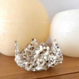 Handmade Cream, Beige, Brown Fused Glass Candle Holder, Neutral Colours - thumbnail 2
