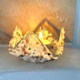 Handmade Cream, Beige, Brown Fused Glass Candle Holder, Neutral Colours - thumbnail 3