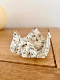 Handmade Cream, Beige, Brown Fused Glass Candle Holder, Neutral Colours - thumbnail 1