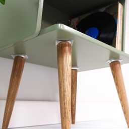 Mid Century Record Player Stand Sage Green, Vinyl Storage Cabinet With Wooden Legs, Retro Turntable Stand, Handmade Modern Furniture UK - thumbnail 4