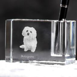 Bolognese , Crystal Pen Holder With Dog, Souvenir, Decoration, Limited Edition, Collection - thumbnail 2