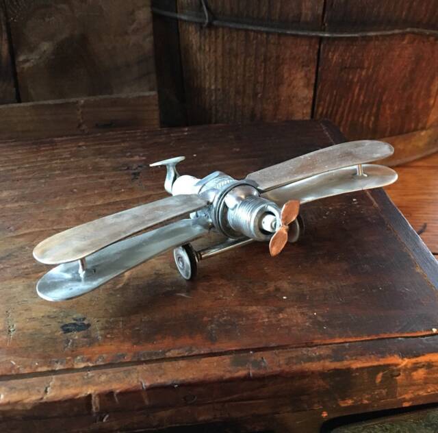 Spark Plug Airplane Sculpture Silverware Art - image 1
