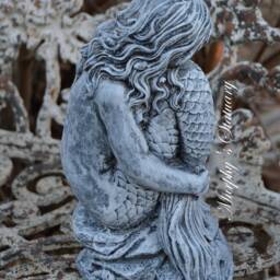 Mermaid Concrete Hand Painted Vintage Style Statue - thumbnail 3