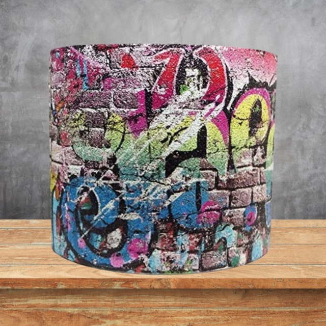 Graffiti Lampshade Ceiling Light Shade Brick Wall Print Drum Style Design Art Kids Teens Boys Girls Bedroom Accessories Gifts