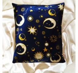 stars & Moon Pillow Case Night Sky Blue Satin Cushion Navy Blue Space Cover Constelation Home Decor Celestial - thumbnail 1