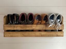 Wall Mounted Hallway Rustic Shoe Rack - Dark Oak