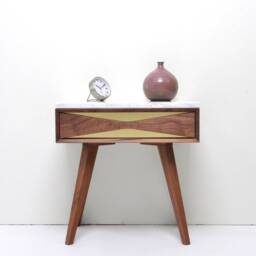 Mid Century Modern Walnut Nightstand, Marble Top, Brass Drawer - thumbnail 2