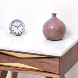 Mid Century Modern Walnut Nightstand, Marble Top, Brass Drawer - thumbnail 3