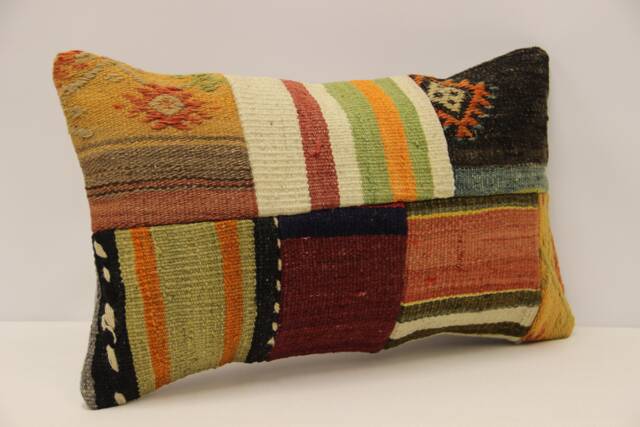 Turkish Kilim Pillow Patchwork Throw Pillow Accent Sofa Lumbar Covers 12X20 in - 30 X 50 cm 4Oef-1093 - image 1