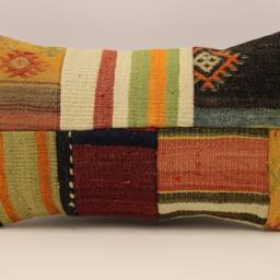 Turkish Kilim Pillow Patchwork Throw Pillow Accent Sofa Lumbar Covers 12X20 in - 30 X 50 cm 4Oef-1093 - thumbnail 2